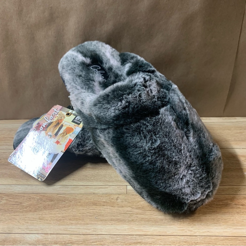 New! Cobian Minou Mule Slippers Women 8 Slip Ons Mules Black Faux Fur